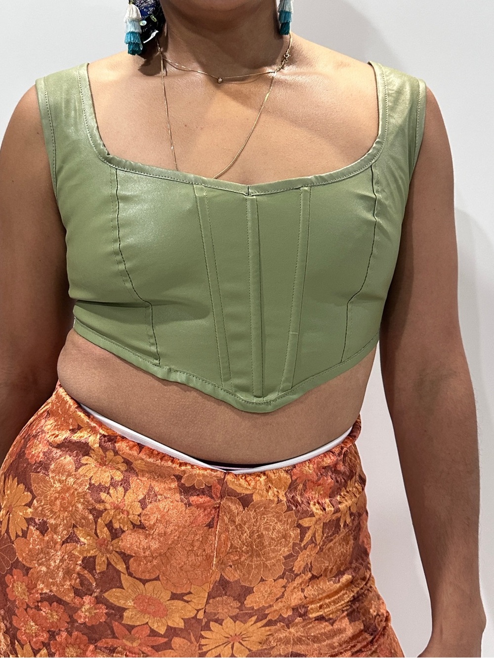 Rebellious One Olive Green Corset Crop Top